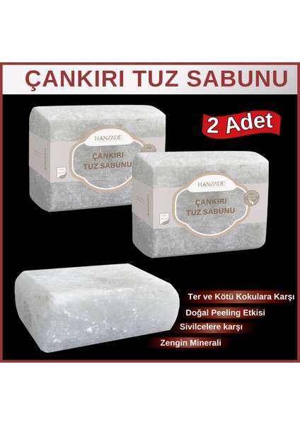 Çankırı Tuz Sabunu 300-350 gr x 2 Adet Zengin Mineralli Doğal Saf Çankırı Kaya Tuzu Sabunu