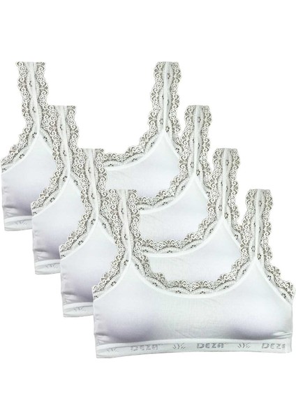 4 Adet Dantel Nakış Işlemeli Pedli Bambu Kadın Büstiyer Beyaz