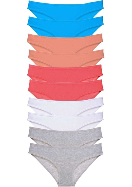 10 Adet Süper Eko Set Likralı Kadın Slip Gri Beyaz Pudra Fuşya Mavi
