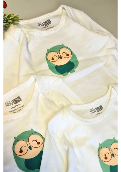 Hellobaby 3 Adet Uzun Kollu Bebek Çıtçıtlı Body Çocuk Zıbın %100 Pamuk
