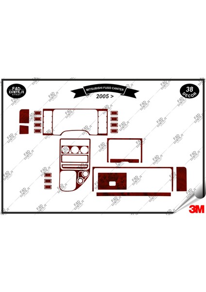 Mitsubishi Fuso Canter 2005 Torpido Konsol Trim Göğüs Maun Kaplama Set 38 Parça Maun Renk