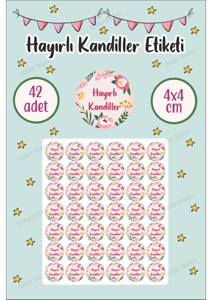 Renkli Çiçekli Hayırlı Kandiller Etiketi Mübarek Günler Kandil Sticker