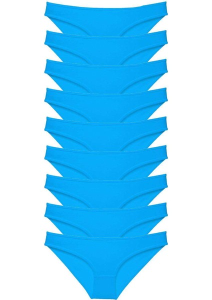 9 Adet Süper Eko Set Likralı Kadın Slip Külot Mavi
