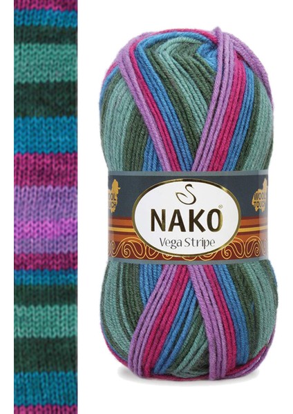 5 Adet Vega Stripe Premium Akrilik El Örgü ipi Yünü No: 82408 modelleri