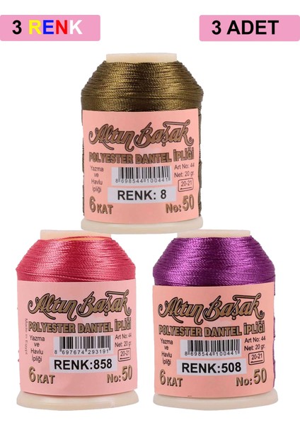 3 Adet Altınbaşak Oya ve Dantel Ipi 20 gr - Royaleks - No: 858 - 508 - 008