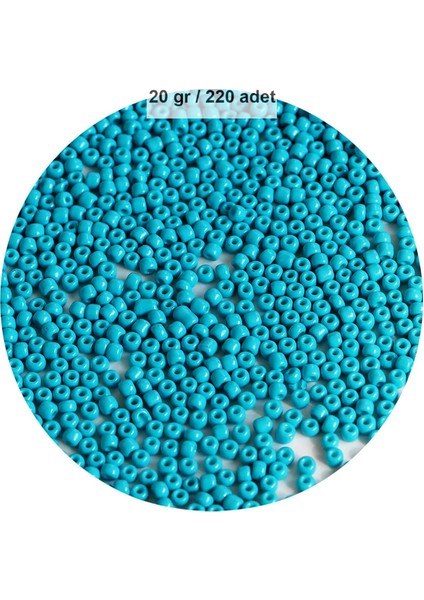 Turquaz Mavi Renk 4 mm Yaklaşık 220 Adet/20 Gram Cam Boncuk Oya Yazma Bileklik ve Kolye