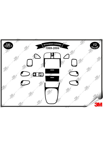 Mitsubishi Carisma 1999-2004 Torpido Konsol Trim Göğüs Maun Kaplama Set 13 Parça Siyah Renk