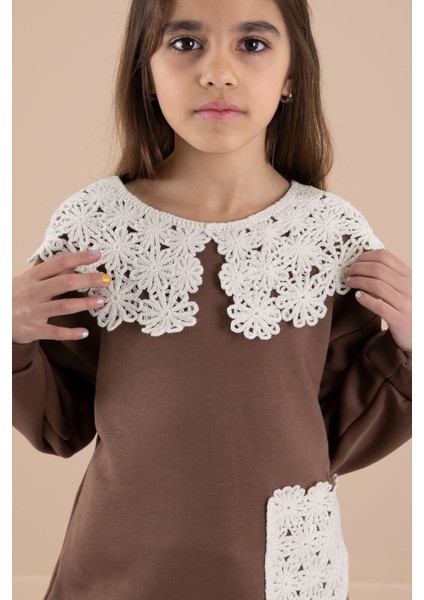 Açık Kahve Dantel Yakalı Şardonlu Kız Çocuk Eşofman Takımı 20252 fiyatları