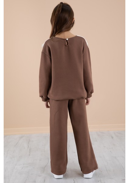 Açık Kahve Dantel Yakalı Şardonlu Kız Çocuk Eşofman Takımı 20252 indirimleri