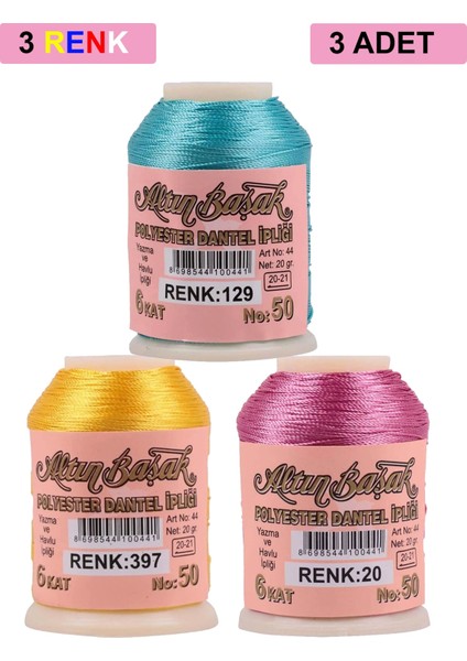 3 Adet Altınbaşak Oya ve Dantel Ipi 20 gr - Royaleks - No: 397 - 020 - 129