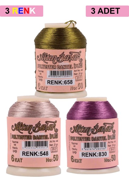 3 Adet Altınbaşak Oya ve Dantel Ipi 20 gr - Royaleks - No: 548 - 830 - 658