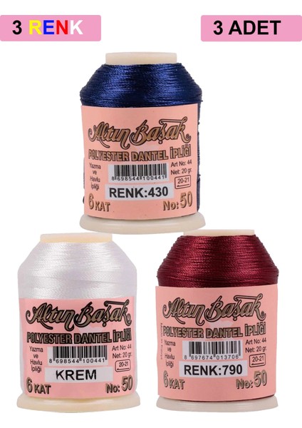 3 Adet Altınbaşak Oya ve Dantel Ipi 20 gr - Royaleks - No: Krem - 790 - 430