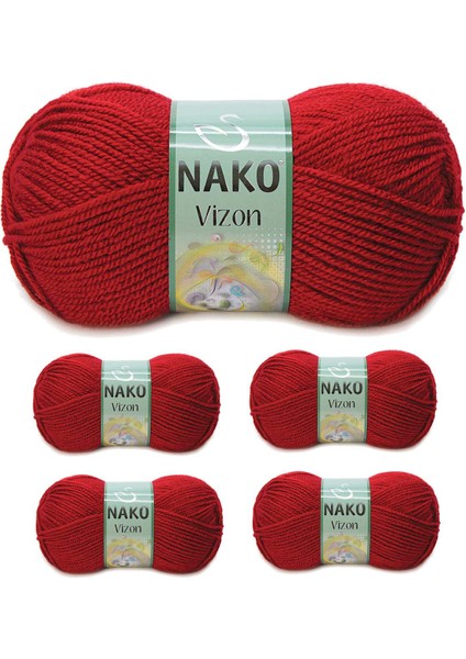 5 Adet Vizon Premium Akrilik El Örgü ipi Yünü Renk NO:1175 Koyu Kırmızı