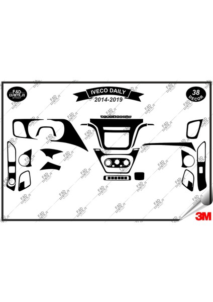 Iveco Daily 2014-2019 Torpido Konsol Trim Göğüs Maun Kaplama Set 38 Parça Siyah