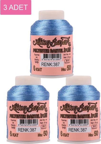 3 Adet Altınbaşak Oya ve Dantel Ipi 20 gr - Royaleks - No: 387