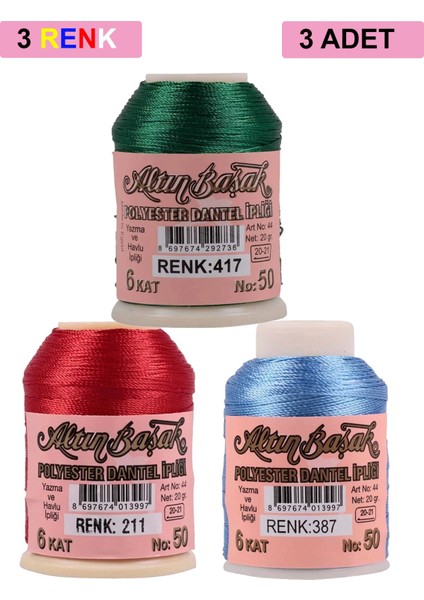 3 Adet Altınbaşak Oya ve Dantel Ipi 20 gr - Royaleks - No: 211 - 387 - 417