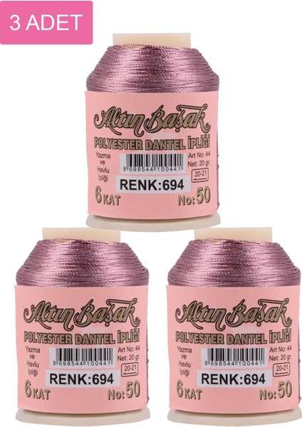 3 Adet Altınbaşak Oya ve Dantel Ipi 20 gr - Royaleks - No: 694