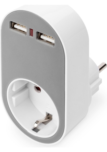 Evrensel Priz ve USB Yuvaya Sahip Şarj Adaptörü (2 x USB-A)&lt;br&gt;Digitus Universal USB Plug-in Charger with 2 x USB-A Sockets and Integrated Socket