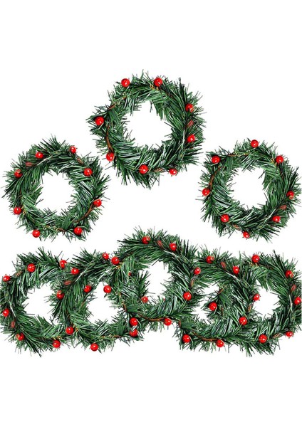 Adet Holly Berry Mum Halkası Küçük Yapay Kırmızı Meyveler Çam Iğneleri Çelenk Noel Çelenk Süsler Dekor (Yurt Dışından)
