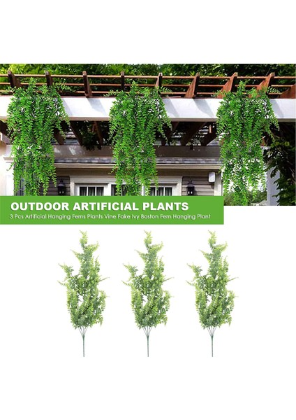 Adet Yapay Asılı Eğrelti Otları Bitkiler Asma Sahte Sarmaşık Boston Fern Asılı Bitki Açık Uv Dayanıklı Plastik Bitkiler (Yeşil) (Yurt Dışından)