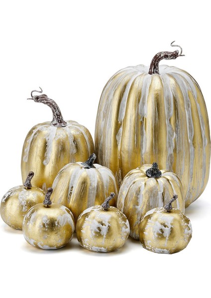 8 Adet Çeşitli Sonbahar Yapay Kabaklar Altın Fırçalanmış Beyaz Kabaklar Dekoratif Kabaklar Köpük Kabaklar (Yurt Dışından)