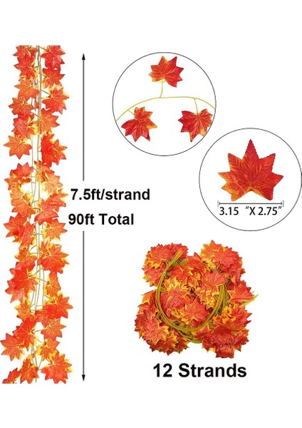 12 Tellerinin Güz Akçaağaç Yaprakları Sonbahar Ivy Garland Yapay Akçaağaç Sarmaşıklar Garland Şükran Günü, Noel, Ev Dekorları (Yurt Dışından) fiyatları