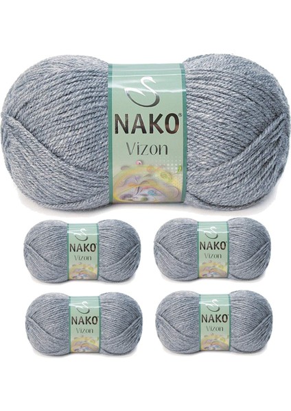 5 Adet Vizon Premium Akrilik El Örgü ipi Yünü Renk NO:194 Sis Gri