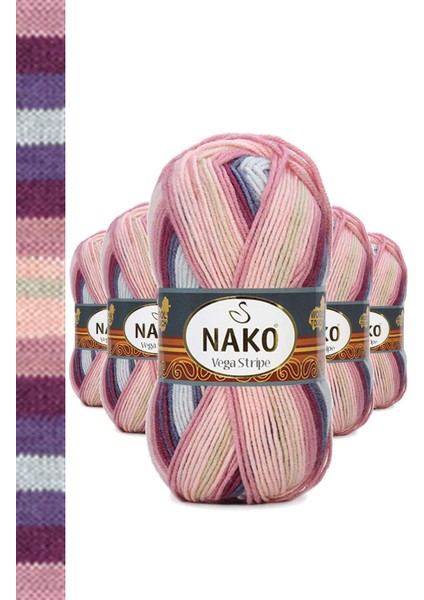 5 Adet Vega Stripe Premium Akrilik El Örgü ipi Yünü No: 82415