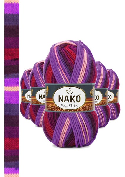 5 Adet Vega Stripe Premium Akrilik El Örgü ipi Yünü No: 82412