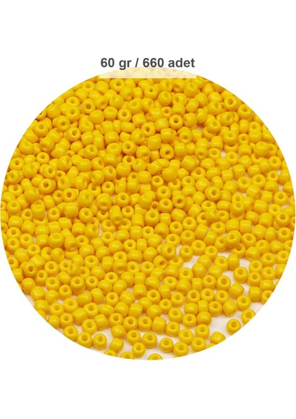 Sarı Renk 4 mm Yaklaşık 660 Adet / 60 Gram Cam Boncuk Oya Yazma Bileklik ve Kolye