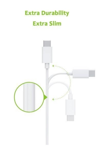 USB Type-C 3A Hızlı Şarj ve Data Kablosu Beyaz 1 mt