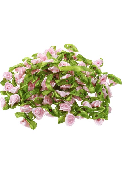 100 Adet Mini Saten Kurdele Gül Çiçek Yaprak Düğün Dekor Aplikler Dikiş Dıy Ana Renk: Pembe (Yurt Dışından)