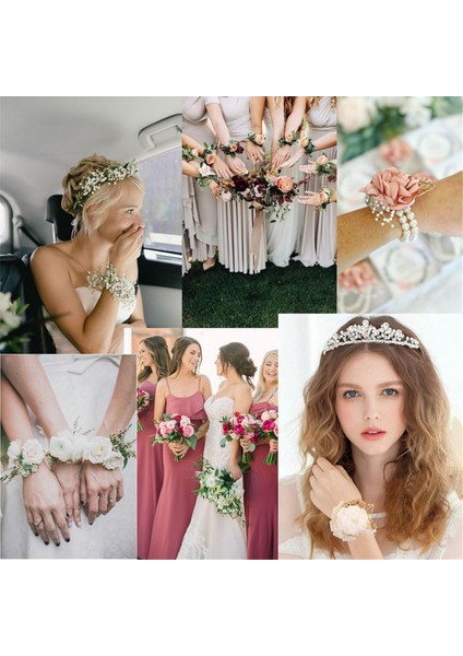 Korsaj Bileklik Bandı 8 Adet Bilek Korsaj Bilezikleri, Düğün Partisi Balo Dıy Bilek Korsajı Için Elastik Bileklikler, Inci (Yurt Dışından) fırsatları