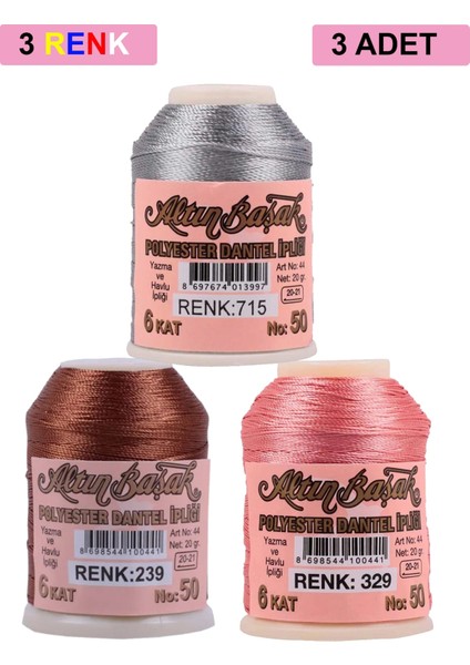 3 Adet Altınbaşak Oya ve Dantel Ipi 20 gr - Royaleks - No: 239 - 329 - 715