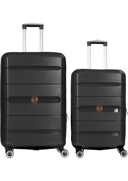 Diamond Pp(Polipropilen) Büyük ve Orta Boy 2'li Kırılmaz Valiz Seti-Siyah