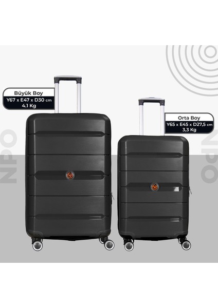 Diamond Pp(Polipropilen) Büyük ve Orta Boy 2'li Kırılmaz Valiz Seti-Siyah fiyatları