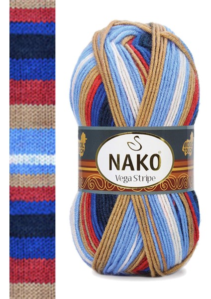 5 Adet Vega Stripe Premium Akrilik El Örgü ipi Yünü No: 82411 modelleri