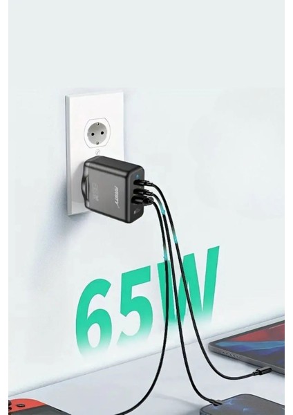 Hızlı Şarj Edebilen Type C Uçlu Şarj Aleti 65W Siyah