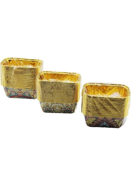 20 Pcs Gold - Folyolu Dikdörtgen - Kalın Muffin Kağıt Kek Kapsülü (3791)