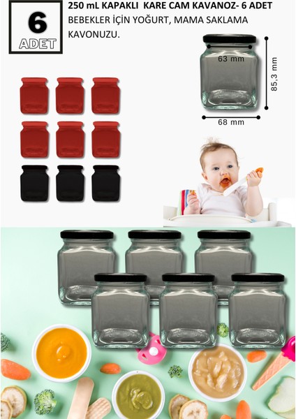 6 ADET CAM BEBEK MAMA, YOĞURT VE TAŞIMA KAVANOZU 250ML