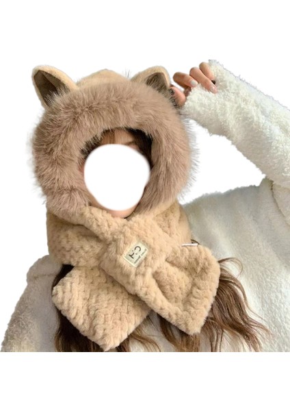 Peluş Atkı, Şapka, Kadın Sonbahar ve Kış Atkısı, Hepsi Bir Arada Sıcak Artı Kadife Bisiklet Atkısı, Sevimli Soğuk Koruması ve Kulak Koruması (Yurt Dışından)