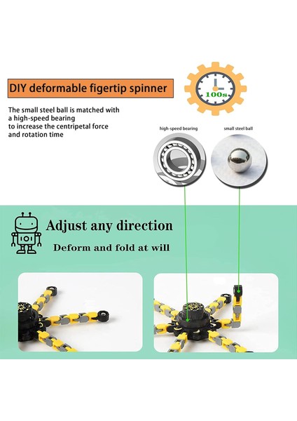 Fidget Spinner Harika Tasarım Fidget Oyuncak Yaratıcı Dönüştürülebilir Parmak Ucu Jiroskop Spinner Mech Zincir Rulman Eğlenceli Dekompresyon Anti-Anksiyete (Kırmızı Sarı Mavi)1 (Yurt Dışından)