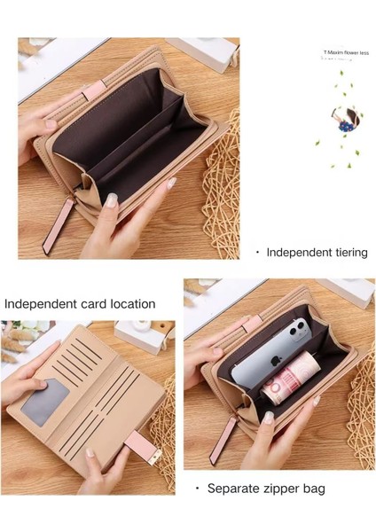 Cacaoyeni Lady's Cüzdan Içi Boş Yaprak Malzemeleri Deri, Iki Koreli Twist Fermuper Uzun Kartın Korece Versiyonu Çanta (Yurt Dışından)