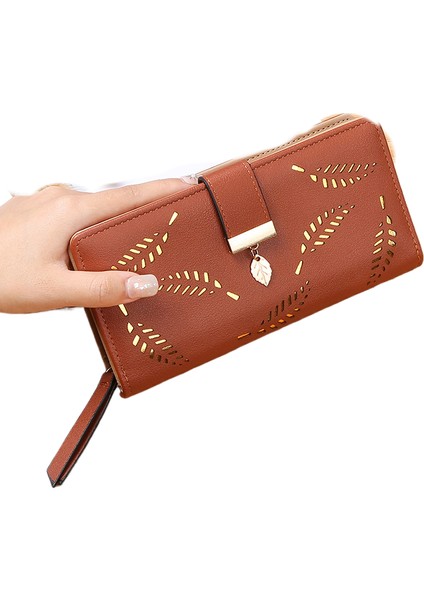 Cacaoyeni Lady's Cüzdan Içi Boş Yaprak Malzemeleri Deri, Iki Koreli Twist Fermuper Uzun Kartın Korece Versiyonu Çanta (Yurt Dışından)