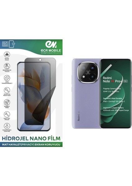 Redmi Note 14 Pro+ Uyumlu Hidrojel Nano Ekran Koruyucu Film Hayalet(Privacy)Tempered Cam Değildir