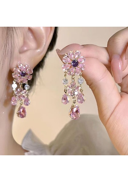 Zirkonya Çiçek Küpe Küpe Niş Tasarım Fransız Yüz Mizaç Küpe Küpe Küpe Küpe Zirkonya Takı (Yurt Dışından)