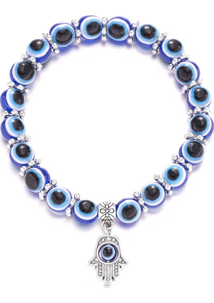 Örgülü Kordon Bileklik Mavi Gözlü Bileklik Fatima'nın Eli Tarzı El Yapımı Bileklik (Yurt Dışından)