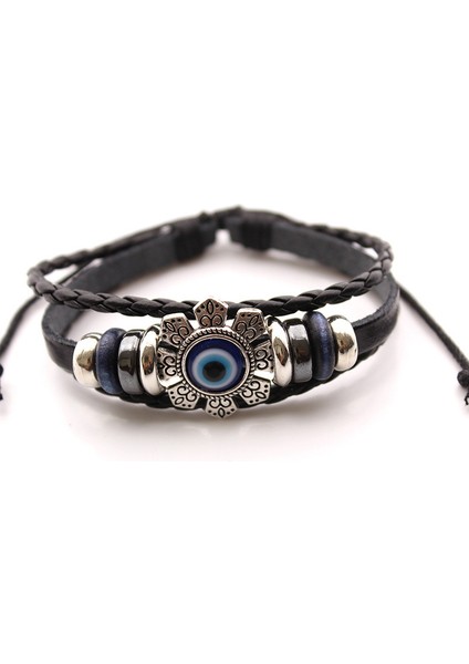 Örgülü Kordon Bileklik Mavi Gözlü Bileklik Fatima'nın Eli Tarzı El Yapımı Bileklik (Yurt Dışından)