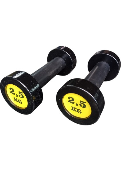 2x2.5 kg Çelik Dumbell Siyah Gövde Sarı Yazı B-3r Model