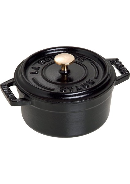 40500-101-0 Mini Güveç, Yuvarlak Kapaklı 10 Cm, 0,25 L, Indüksiyona Uygun, Mat Siyah Emaye Kap Içi, Siyah